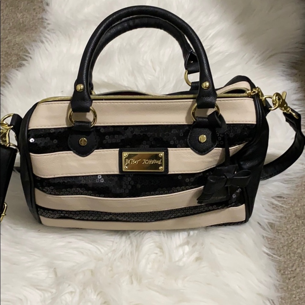 Betsy Johnson Striped Sequin Quilted Satchel Bag